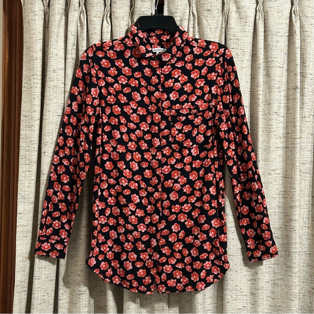 Ganni Floral Print Long Sleeve Blouse